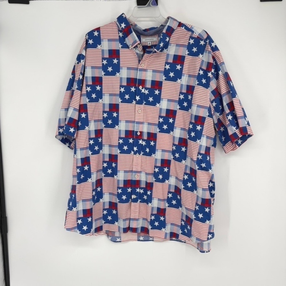 Crown & Ivy Mens 4X Patriotic American Flag Print Short Sleeve Button Down Shirt